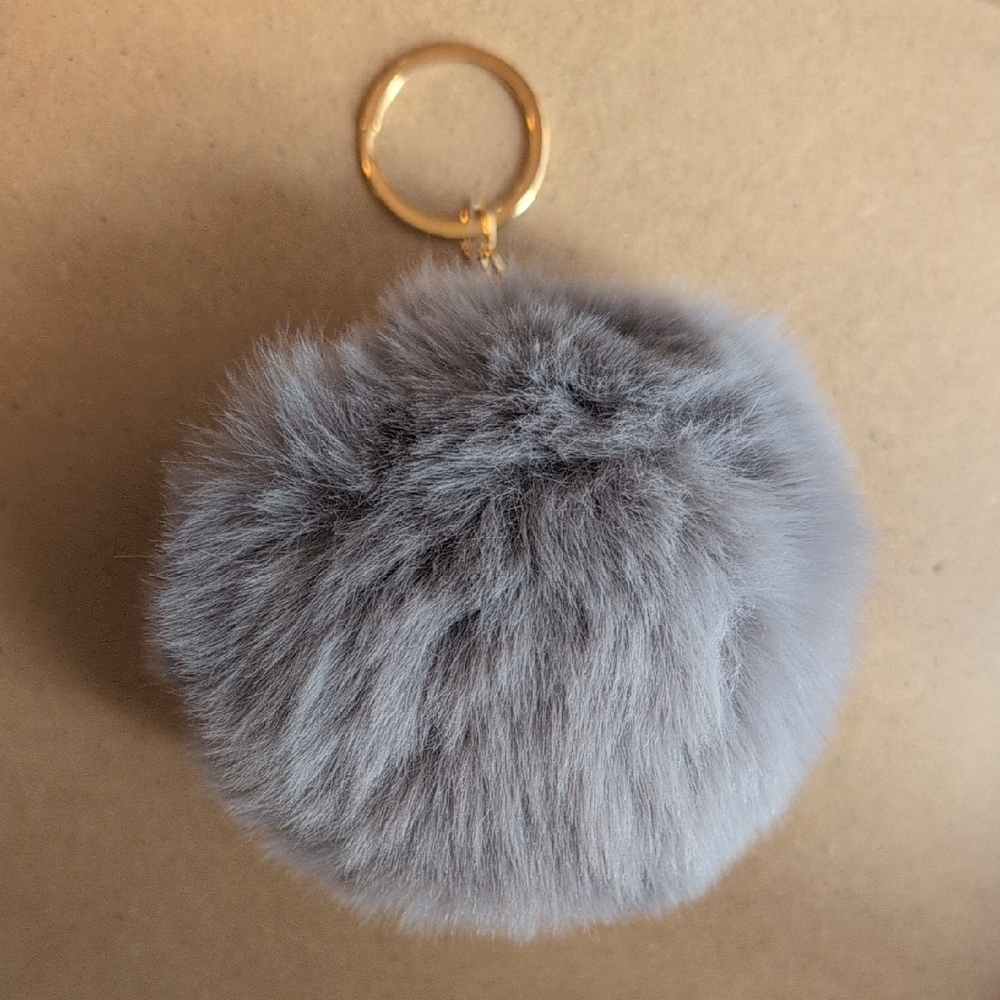 Chic Gray Big Pom Pom Keychain